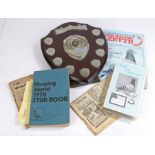 Racing pigeon related ephemera, to include trophy, stud book, VHS video etc.