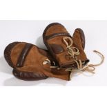 Pair of child's brown leather boxing gloves