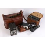 Kodak box brownie camera, Agfa box camera, flash gun, lens (4)