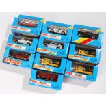 Ten Matchbox model cars, to include Pontiac Fiero, Porsche Turbo, Citroen 15, on unpunched card