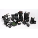Camera equipment, to include lenses Sirius MC Auto Zoom, Mirage 70-210mm, Tamron SP 28-80mm,
