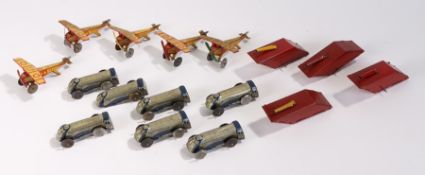 Tin toy Aeroplanes, Tanks and silver link trains. the planes 10cm long (16)