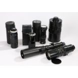 Camera lenses, to include MC MTO-11CA 10/1000, Prinz Galaxy f = 500mm, Hoya 100-300mm, Jessop Zoom