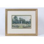 Lillian Stannard (1877-1944), formal garden with central fountain, signed watercolour, housed in a