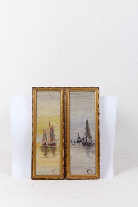 BH, pair of sailing scenes, initialled oils on board, dated 1916, housed in gilt frames, the oils