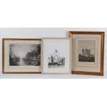 Three black and white prints, to include Lincoln Cathedral, Regulus leaving Carthage and a