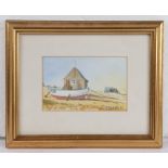 J. Austin, "Fishermens Huts Walberswick", signed watercolour, housed in a gilt and glazed frame, the