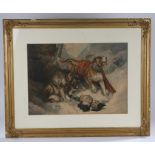 After George Baxter (1804-1867), "The Dogs of St Bernard", housed in a gilt glazed frame, the