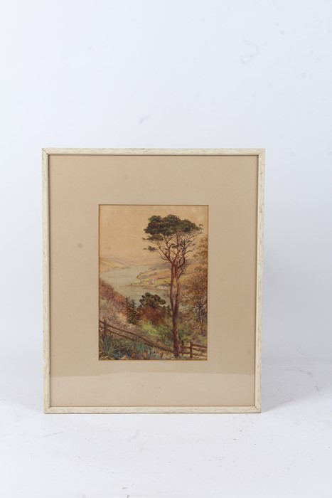 Emily Rose Stanton (1838-1908), hillside scene with river to the distance, signed watercolour