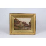 C.P. Hunt, farm buildings with trees to the rear, signed watercolour, housed in a gilt glazed frame,