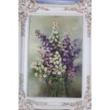 Mrs Knight Hepburn, "Micelmas Daisies", oil on board, housed in a cream painted frame, the oil