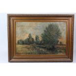 Charles H. Hind? riverside scene with figure and cattle, indistinctly signed oil on canvas, housed