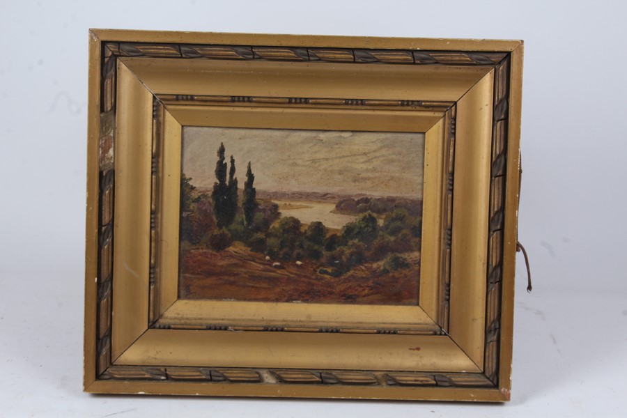 ET, "the River Thames from Richmond Hill", initialled oil on board, titled verso, housed in a gilt