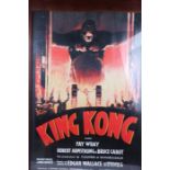 Reproduction french film poster, "King Kong", housed in a mahogany effect glazed frame, the poster