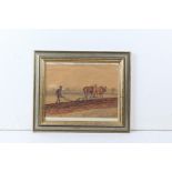 Pictures and prints, to include Ernest Payne watercolour depicting a plough team, two dog prints