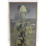 Brass rubbing depicting a knight in armour, housed in a limed glazed frame, the rubbing 45.5cm x