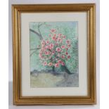 PAS, blossoming branch, monogrammed watercolour, housed in a gilt glazed frame, the watercolour 28.