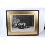 Briton Riviere black and white print depicting a faithful dog at his master's chair, housed in a