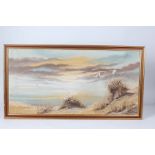 G.T. Bassant, swans flying over a dune, signed oil on canvas, housed in a gilt frame, the oil 79.5cm