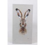 John Ryan, face of a hare, signed acrylic on canvas, unframed, 30cm x 60cm