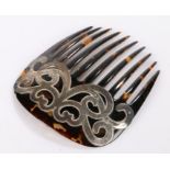 Silver mounted faux tortoiseshell hair comb