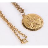 9 carat gold St. Christopher pendant on a 9 carat gold necklace, 8.9g
