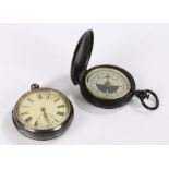 Silver open face pocket watch, the white enamel dial with Roman numerals and subsidiary seconds