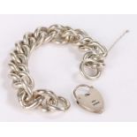 Substantial silver necklace with heart form padlock, 101.3g