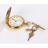 Limit gold plated hunter pocket watch, 9 carat gold clip, gold plated T bar