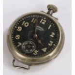 Ingersoll Midget trench style open face pocket watch, now converted to a wristwatch, the signed