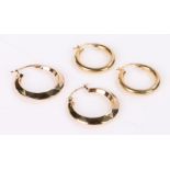 Two pairs of 9 carat gold hoop earrings, 3.4g