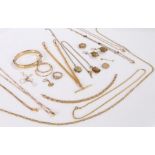 Yellow Metal jewellery, to include bangle, earrings, rings, necklaces, watch chain etc. (qty)