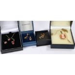 Two pairs of gold coloured metal earrings, gold plated necklace, rolled gold pendant and necklace,