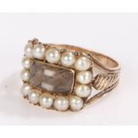 19th Century mourning ring, the central rectangular woven hair panel surrounded by a border of