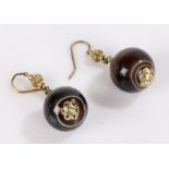 Pair of banded agate earrings, the orb form drops on chain stems, 12.6g