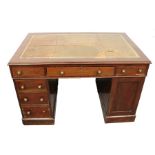 Victorian mahogany kneehole desk, the rectangular top with a leather inset top above six drawers and