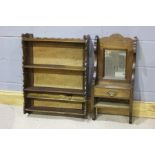 Set of Edwardian hanging shelves, together with a mirror back handing cupboard, (2)
