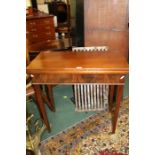 Edwardian mahogany card table, the rectangular frieze top raised on square tapering legs 76cm wide