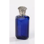 Late Victorian/early Edwardian silver mounted Bristol blue glass scent bottle, Birmingham 1901,