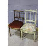 Two Edwardian chairs, the square backs above upholstered seats, raised on turned legs, 90cm and