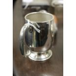 George V silver christening cup, Birmingham 1928, maker Joseph Gloster Ltd, with loop handle, the