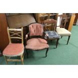 French style fauteuil armchair, bedroom chair with bamboo effect crossed back, two other chairs (4)