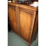 Mid 20th Century record cabinet, the rectangular top above two panelled doors, opening to reveal a
