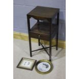 George III mahogany washstand, together with an oval print and a watercolour (3)