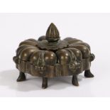 19th Century Indian bronze spice box, the central removable screw unveiling seven lidded petal