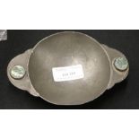 Arts and Crafts porringer, with inset abalone shell to the handles, 14cm x 9cm