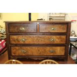 Victorian mahogany and walnut veneered chest of two short and two long drawers, on bracket feet,