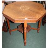 Edwardian mahogany centre table, the hexagonal top with marquetry inlay, raised on turned legs,
