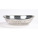 Silver plated oval dish, with beaded rim above a pierced border, 28cm x 20.5cmSurface scratches to