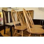 Set of four Ercol style dining chairs, with spindle backs, together with a pair of 20th Century